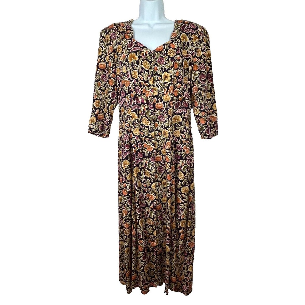 Vintage 90'S Jamie Brooke Long Floral Button Front Dress Cottagecore Size L